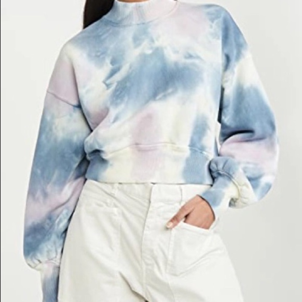 Spiritual Gangster Blake Tie Dyed Mock Neck Cropped Sweatshirt Pastel Cloud XS